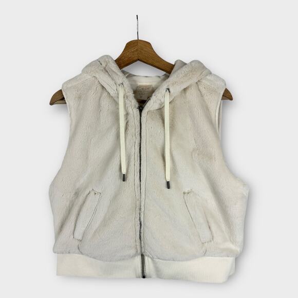 Calia Womens size Medium Faux Vegan Fur Zip Up Hooded Vest - Picture 1 of 9